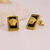 Regal Medusa Rectangular Stud Earrings